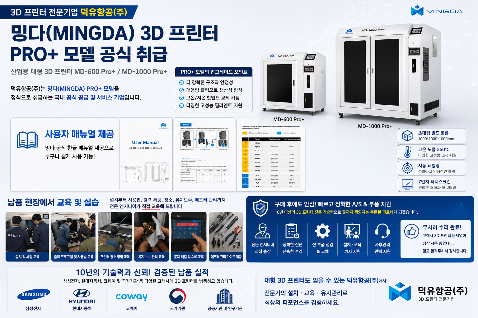 밍다 MD-1000 Pro+ 초대형 산업용 3D프린터,Mingda MD-1000 Pro+ 판매 배송 설치 덕유항공