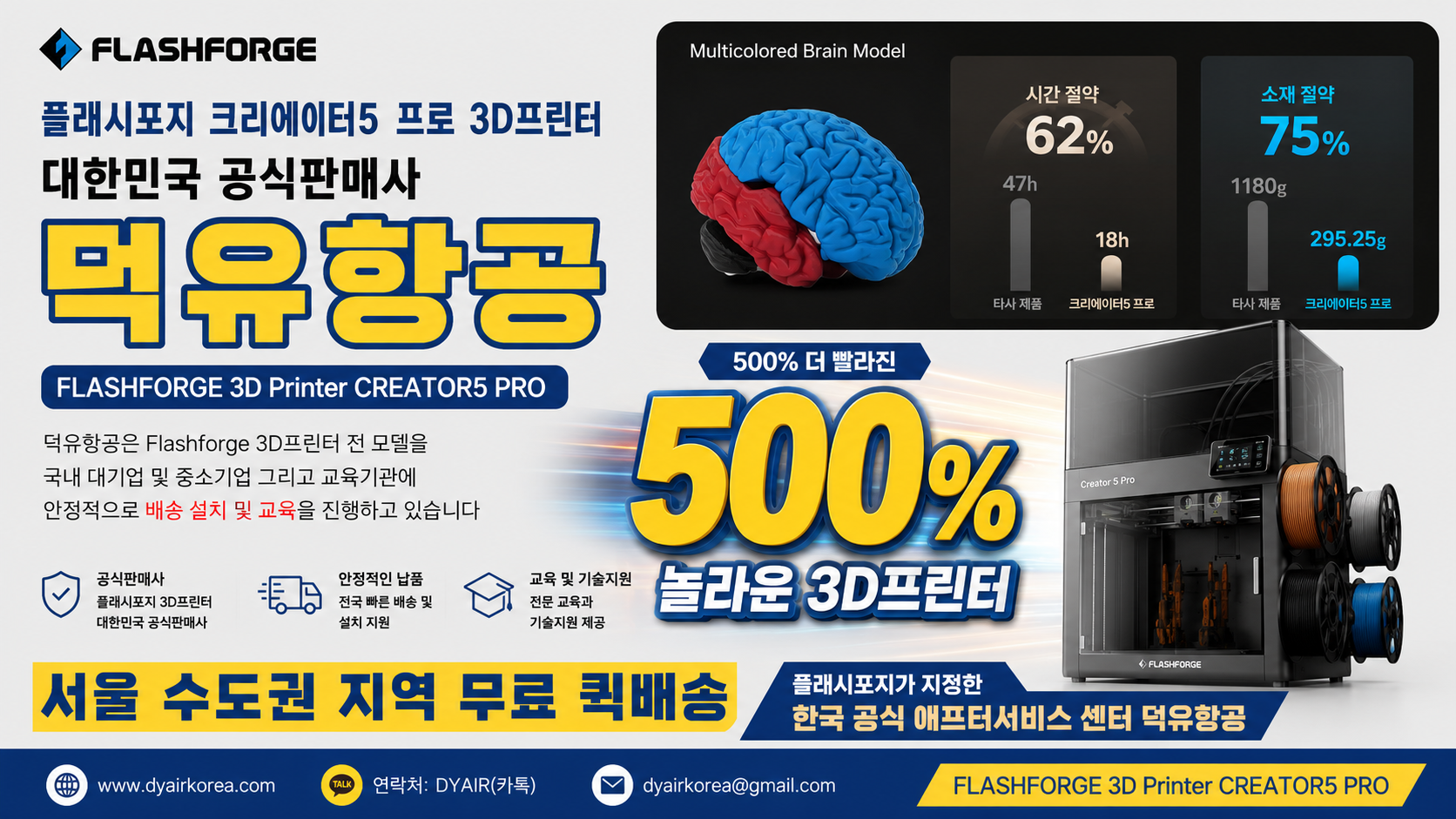 플래시포지 크리에이터5프로 리뷰, Flashforge 3D프린터 500% 더 빨리진 놀라운 혁신